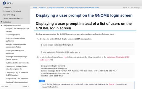 Displaying a user prompt on the GNOME login screen ...