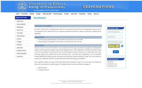 Enrolment Login - Computer Centre, University of Kerala