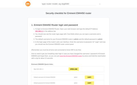 192.168.1.1 - Eminent EM4450 Router login and password