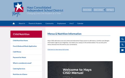Child Nutrition / Menus & Nutrition Information - Hays CISD