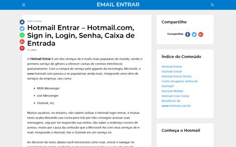 Hotmail.com, Sign in, Login, Senha, Caixa de ... - Hotmail Entrar
