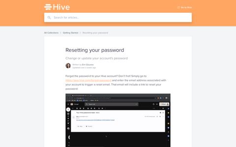 Resetting your password | Hive Help