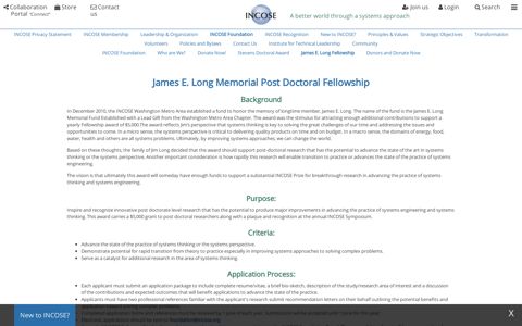 James E. Long Memorial Post Doctoral Fellowship - incose