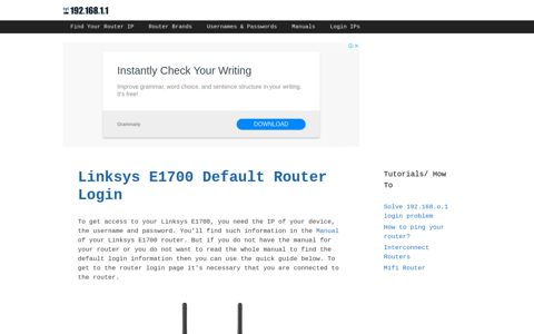 Linksys E1700 - Default login IP, default username & password