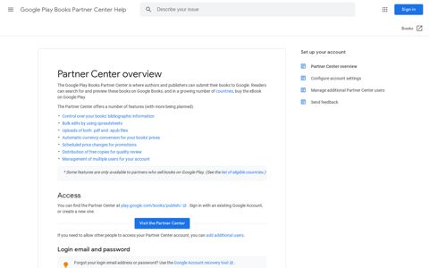 Partner Center overview - Google Play Books Partner Center ...