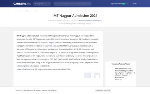 IMT Nagpur Admission 2021 - Dates, Result, Counselling, Fee