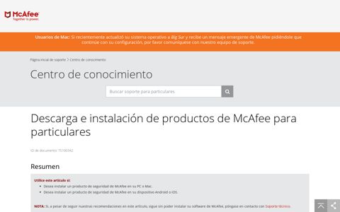 Descarga e instalación de productos de McAfee ... - McAfee KB