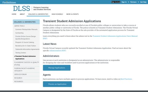 Florida Transient Student Admissions Applications