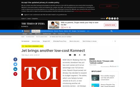 Jet brings another low-cost Konnect - Times of India