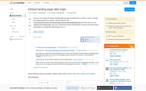 Default landing page after login - Stack Overflow