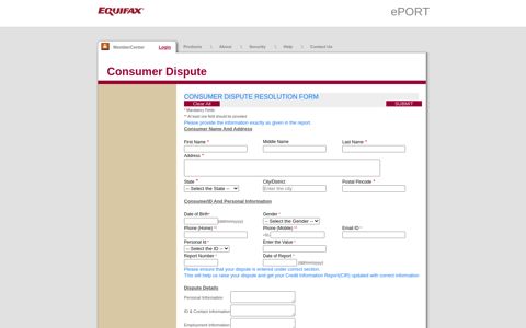 Consumer Dispute - ePORT - Equifax