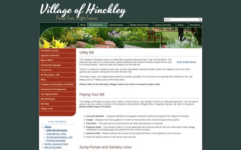 Utility Bill Information - Village of Hinckley