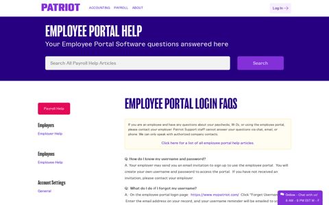 Employee Portal Login FAQs - Patriot Software