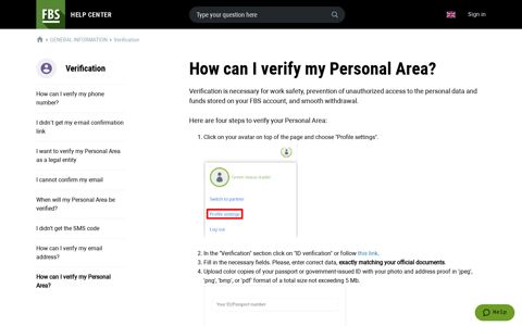 How can I verify my Personal Area? – FBS