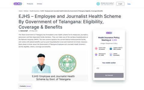 Employee and Journalist Health Scheme By Govt. of Telangana