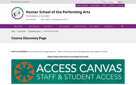 Canvas Discovery Page - Hunter School of the Performing Arts