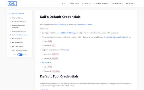 Kali's Default Credentials | Kali Linux Documentation