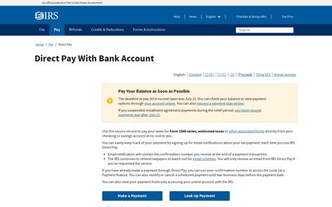 Bank Account (Direct Pay) - Internal Revenue Service