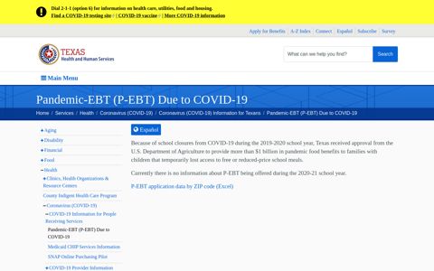 Pandemic-EBT (P-EBT) Due to COVID-19 | Texas Health and ...