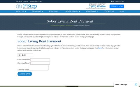 Sober Living Rent Payment - 1st Step Behavioral Health