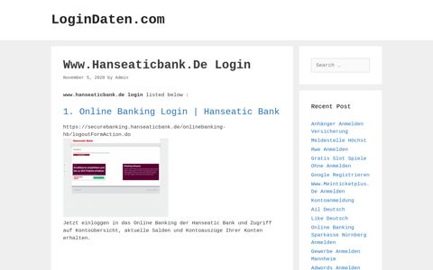 Www.Hanseaticbank.De - Online Banking Login | Hanseatic Bank