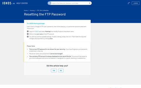 Editing FTP Access/Resetting the Password - IONOS Help