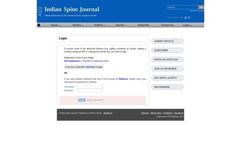 Login - Indian Spine Journal