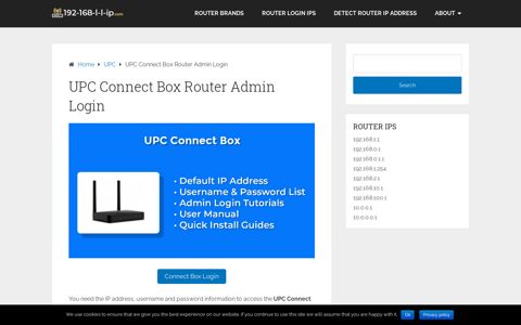 UPC Connect Box Router Admin Login - 192.168.1.1