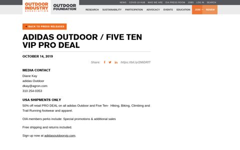 adidas Outdoor / Five Ten VIP Pro Deal - Outdoor Industry ...