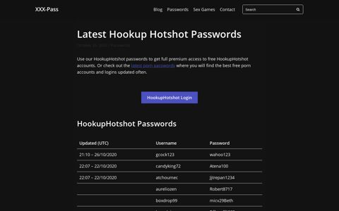 Latest Hookup Hotshot Passwords - XXX-Pass