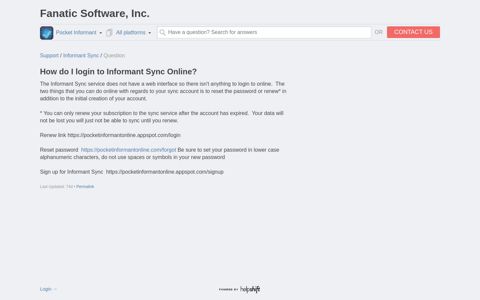 How do I login to Informant Sync Online? - Fanatic Software ...