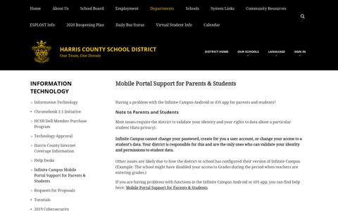 Infinite Campus Mobile Portal Support for Parents & Students