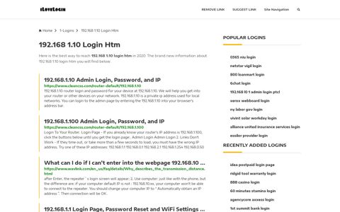 192.168 1.10 Login Htm ❤️ One Click Access