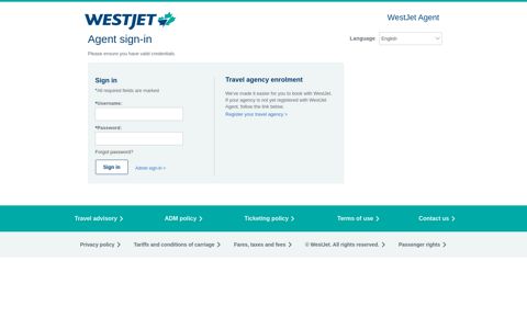 Agent sign-in - WestJet