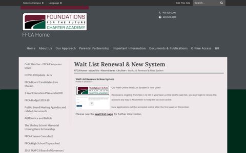 Wait List Renewal & New System - FFCA Home