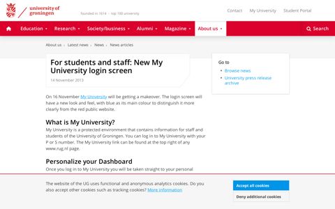 For students and staff: New My University login screen | News ...