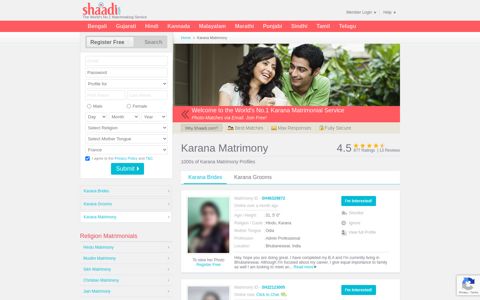 Karana Matrimony & Matrimonial Site - Shaadi.com