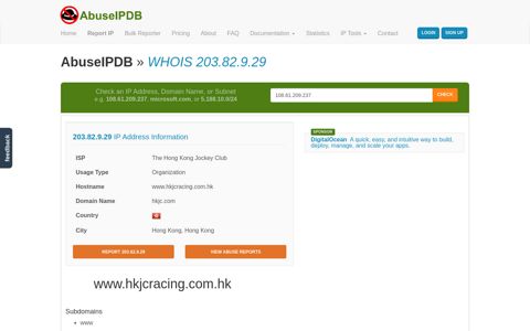WHOIS 203.82.9.29 | The Hong Kong Jockey Club | AbuseIPDB