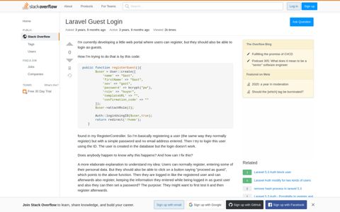 Laravel Guest Login - Stack Overflow