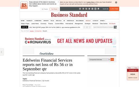 Edelweiss Financial Services reports net loss of Rs 56 cr in ...