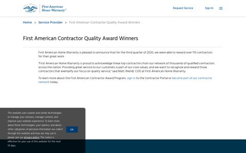 First American Contractor Quality Award Winners