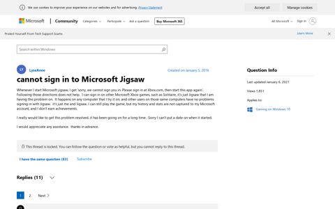 cannot sign in to Microsoft Jigsaw - Microsoft Community