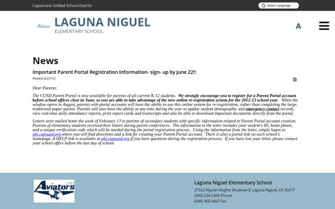 Important Parent Portal Registration Information - Laguna ...