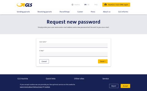 Password forgotten | GLS Parcel Service - GLS Group
