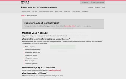 Manage Your Account | Hitachi Personal Finance