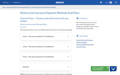 Motorcycle Insurance Payment Methods And Plans | GEICO