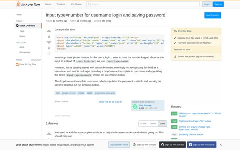 input type=number for username login and saving password ...