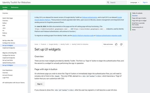 Set up UI widgets | Identity Toolkit for Websites | Google ...