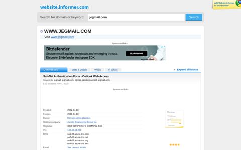 jegmail.com at WI. SafeNet Authentication Form - Outlook Web ...