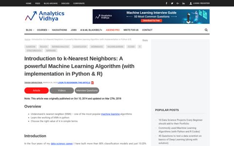 K Nearest Neighbor | KNN Algorithm | KNN in Python & R